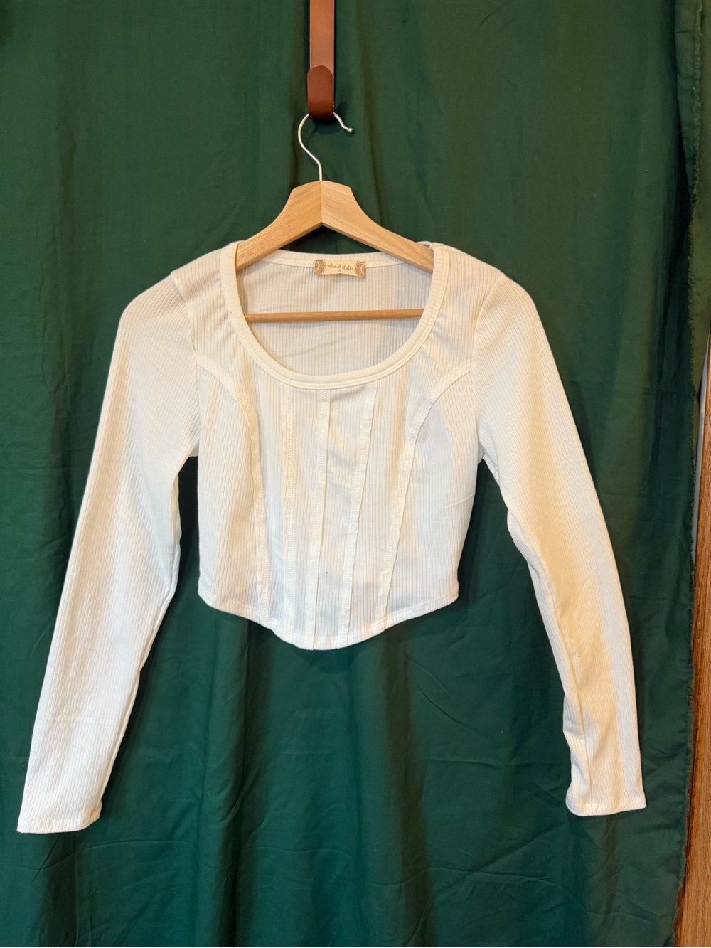 Altar'd State Cream Ribbed Long-Sleeve Crop Top